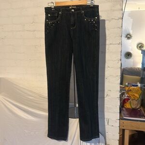 FYLO Women’s Rhinestone Embellished Straight Leg Jeans Dark Blue Size 6